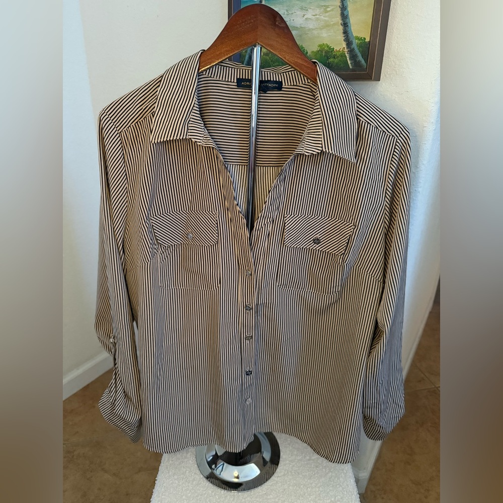 Adrienne Vittadini Woman’s Black and Tan Striped Shirt